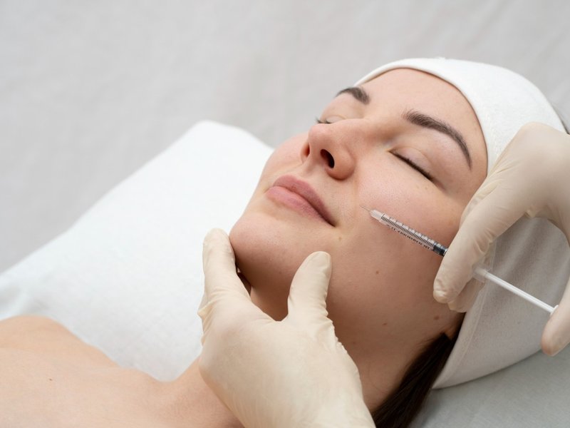 A fine needle injection being given beside a patient's eye